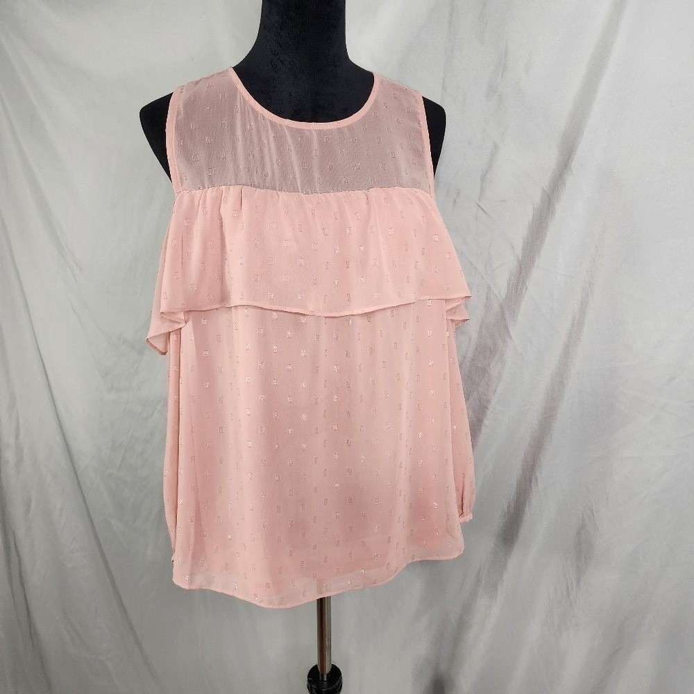 OLD NAVY Size Medium Pink Textured Chiffon Sheer Yoke Cold Shoulder Blouse